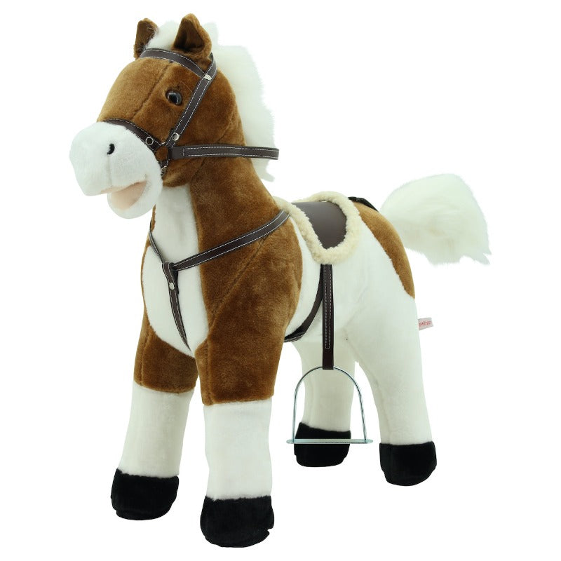 sweety toys 12657 stehpferd plüsch pferd beige weiss ” my little pony” mit soundfunktion pferde galopp und gewieher, sattel und steigbügel