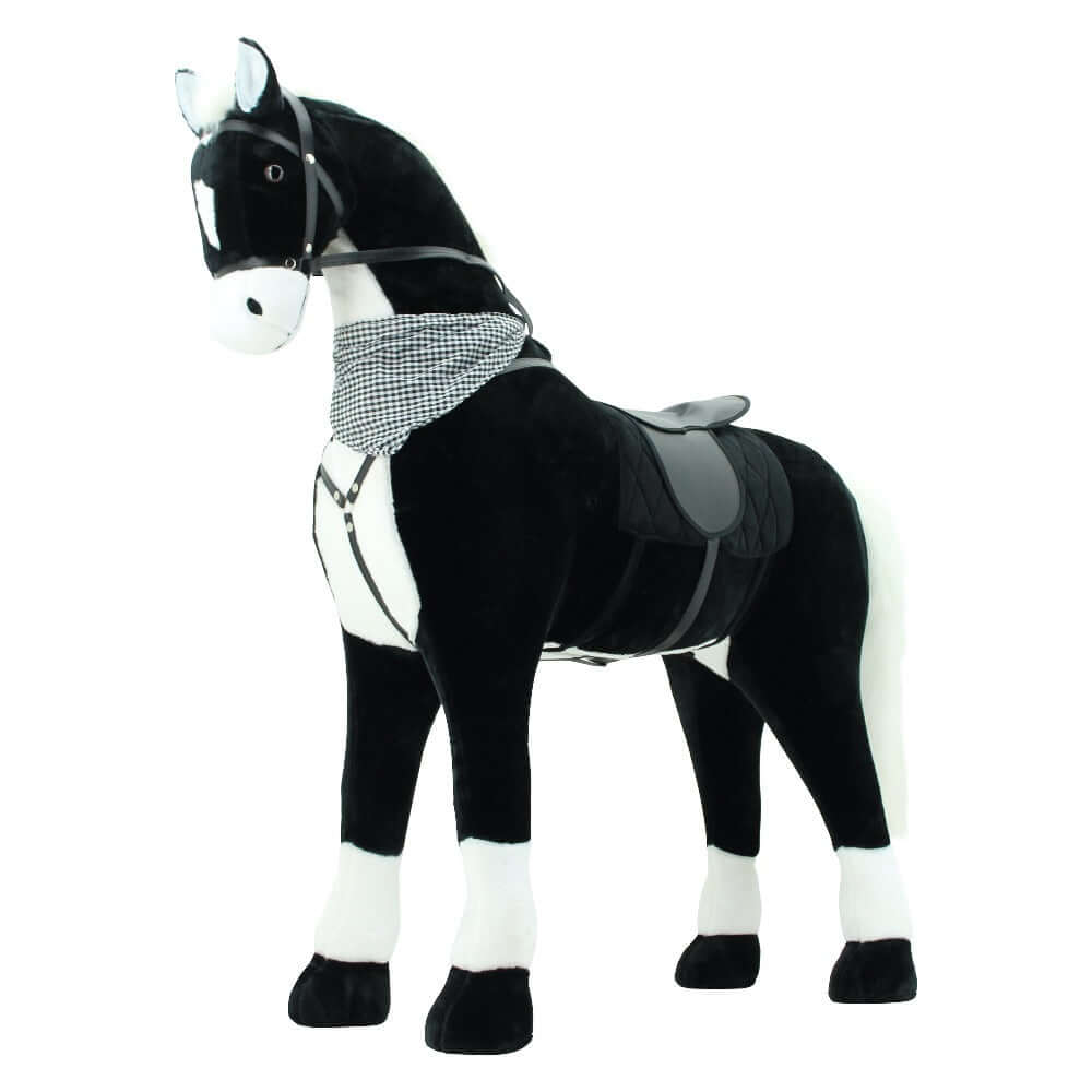 sweety toys 10325 stehpferd xxl giant reitpferd "black diamond" ca.125 cm kopfhöhe bis 100 kg, schwarz mit heller mähne -sattel, pferdedecke, zaumzeug