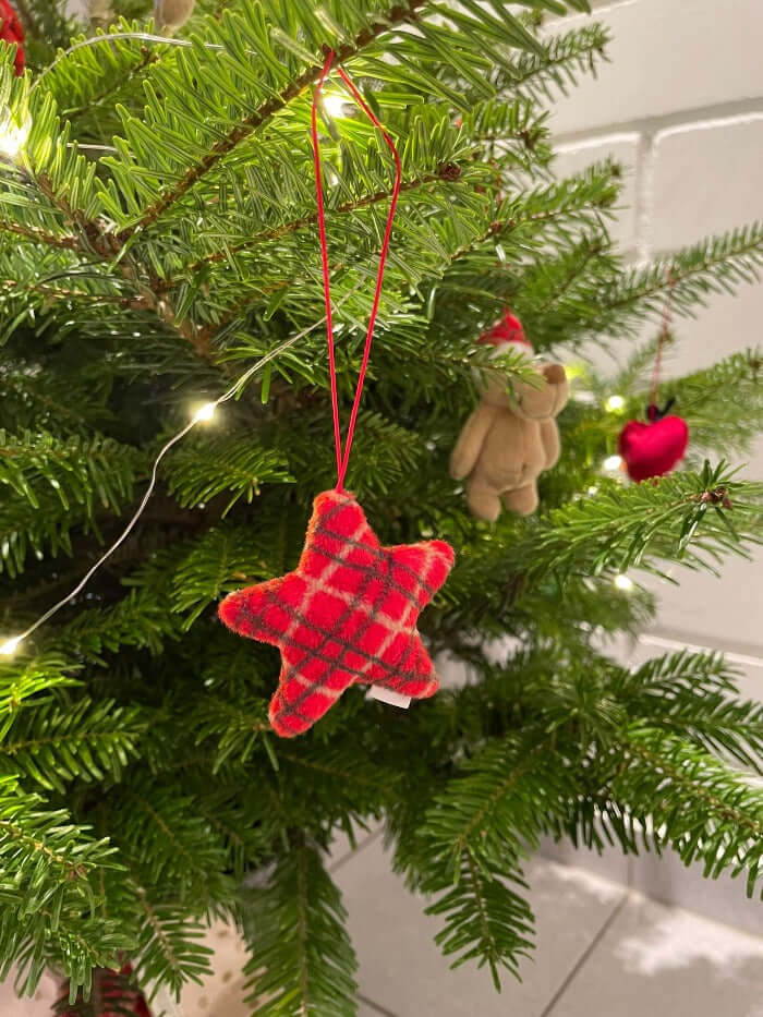 nici weihnachtsbaumanhänger, sternanhänger in rot kariert 6 tlg., christbaumschmuck, weihnachtsschmuck rot kariert