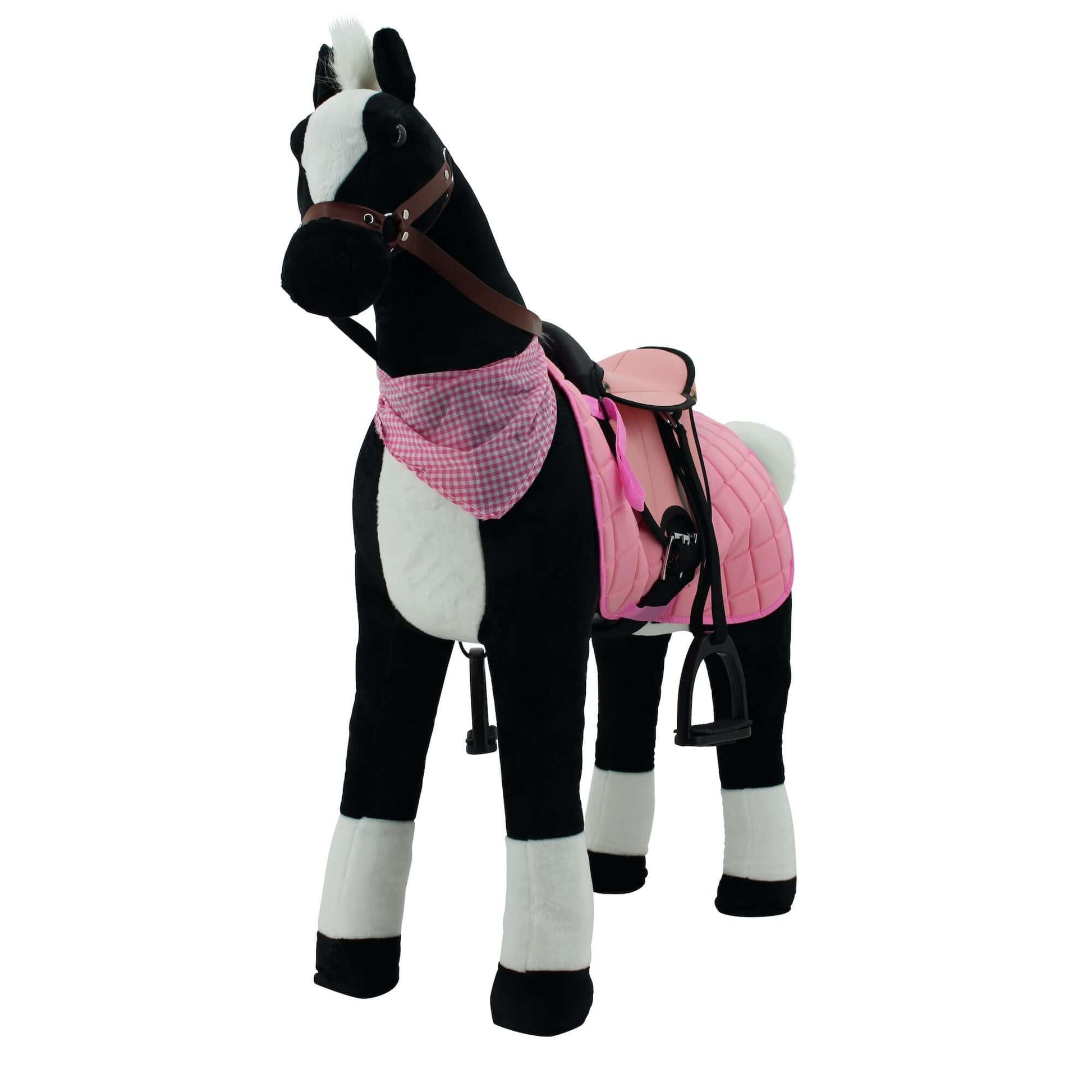 sweety toys 13647 sattel mit steigbügeln  und satteldecke- geeignet für stehpferde 105cm - in schwarz oder pink